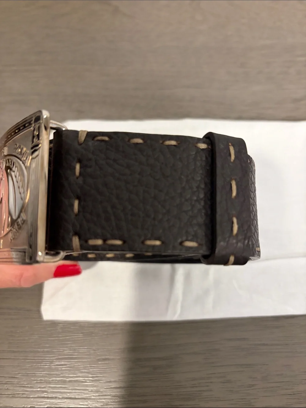 Fendi Black Leather Belt with Gold Engraved Horse Buckle